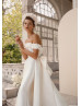 Off Shoulder Pearl Beaded Ivory Mikado Wedding Dress